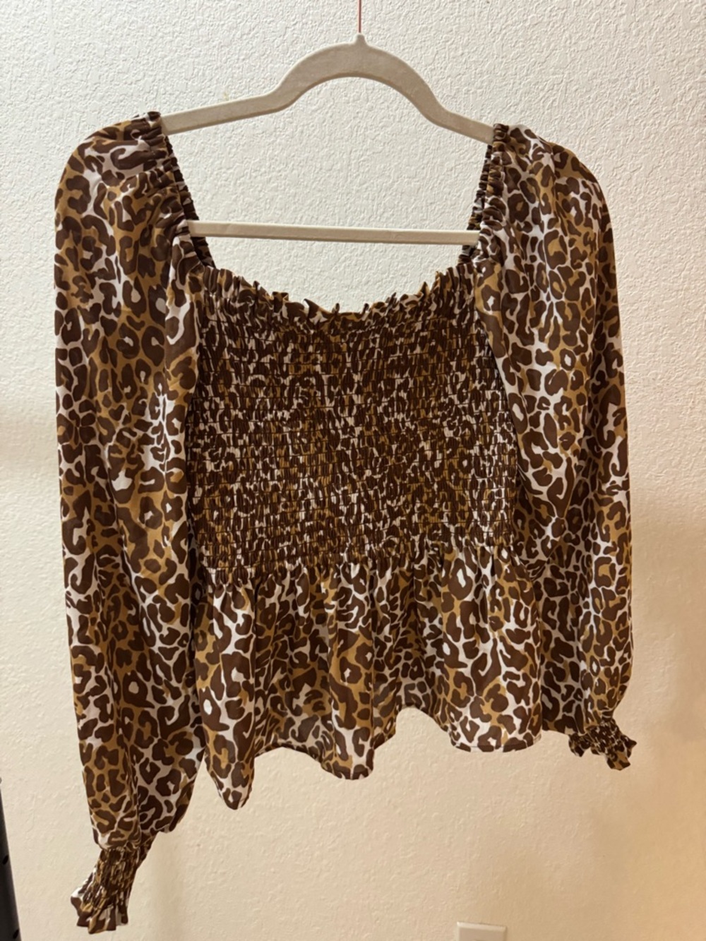 Lilly Pulitzer Brown Leopard Smocked Peasant Top